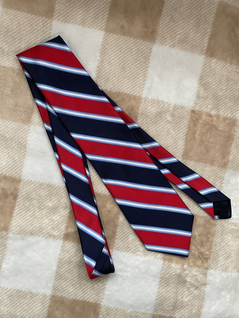 Brooks Brothers 346 Pure Silk Navy, Red and Light Blue Striped Silk Tie